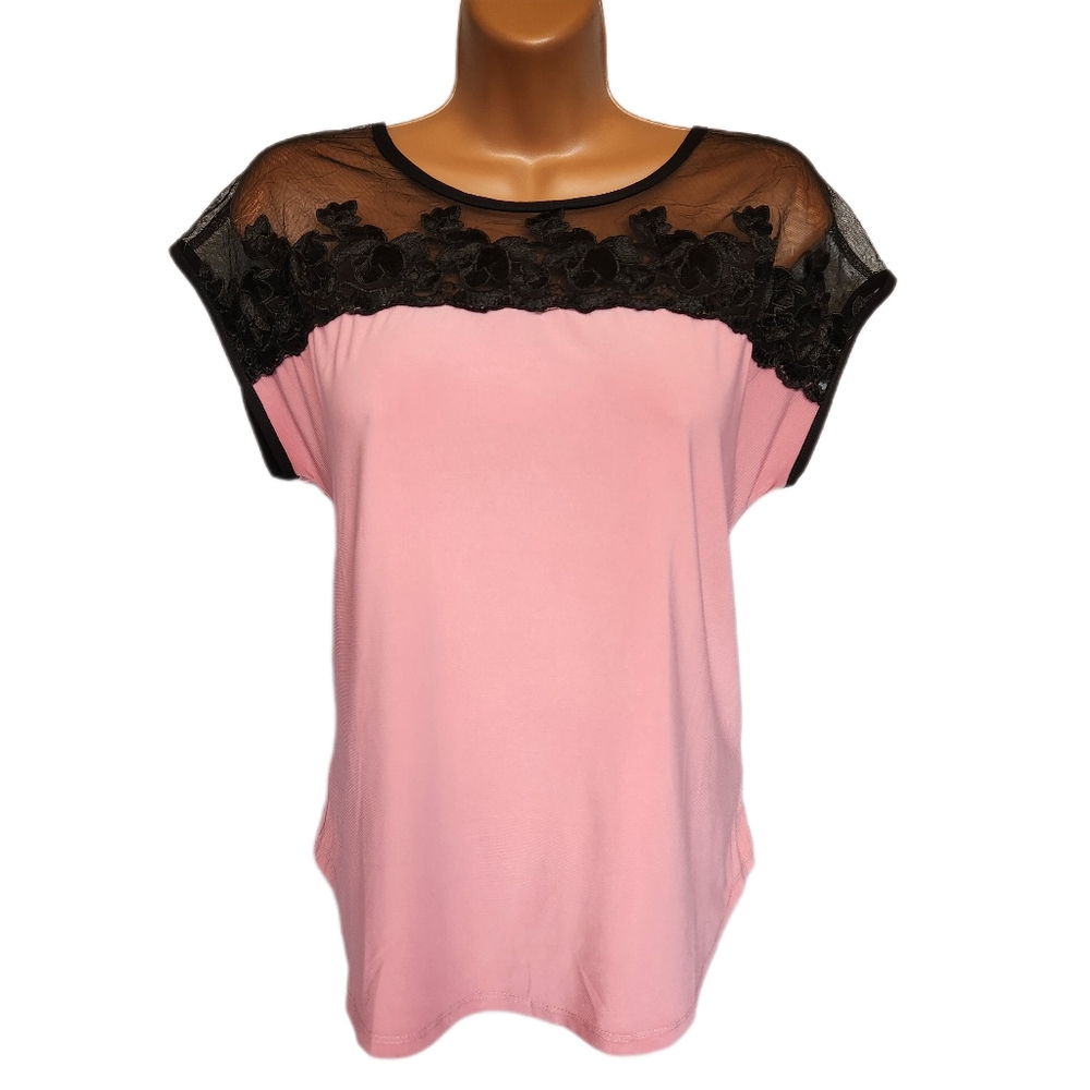 Pink and Black Lace Faith and Joy Top (Petite Large)